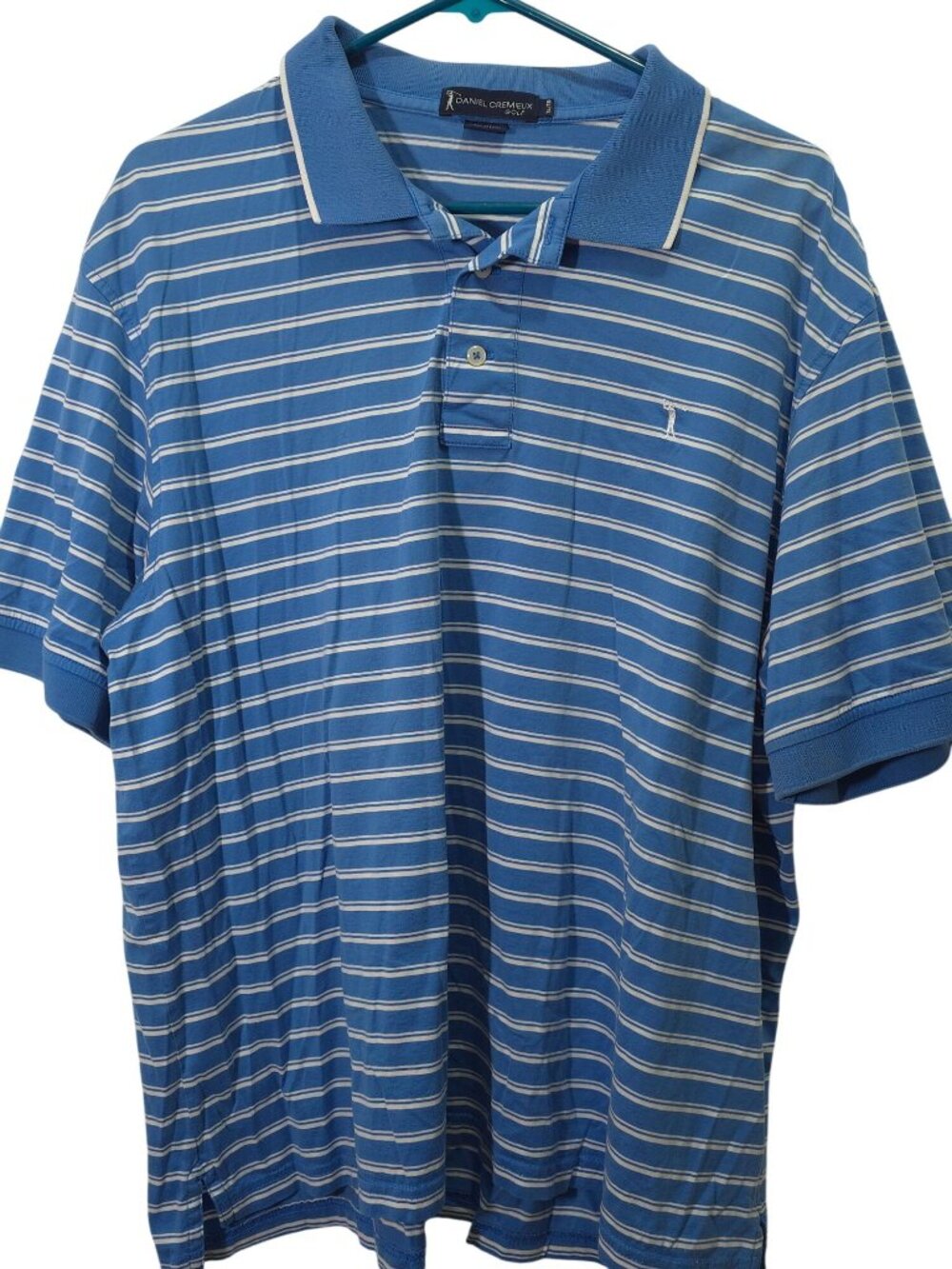 Daniel Cremieux Golf Polo XL Blue/White Stripe 100% Cotton Short Sleeve Classic